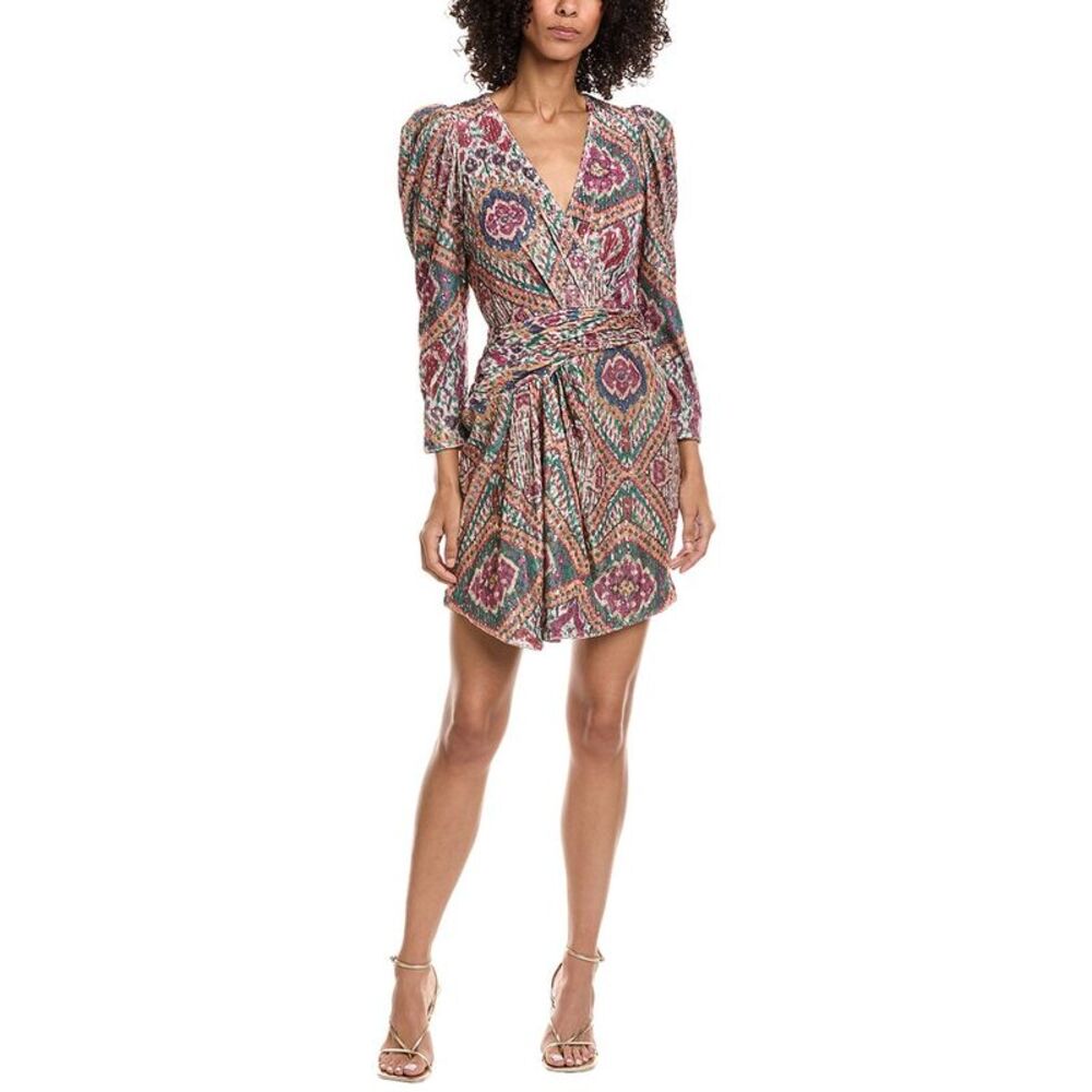 ba&sh Printed Wrap Midi Dress in Pink and Green